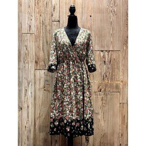 Zara Basic Womens 3/4 Sleeve Floral Print Wrap Midi Dress S